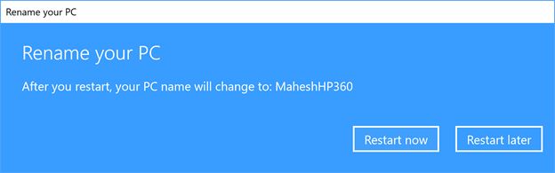 Rename Windows 10 PC Restart